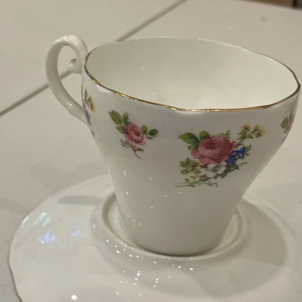 Adderley English Teacup Fine Bone China Teacup & Saucer Flowers Signed EUC